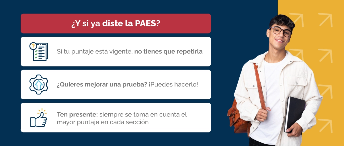 ¿Ya diste la PAES? Vigente no repites; puedes mejorar; se usa mayor puntaje.